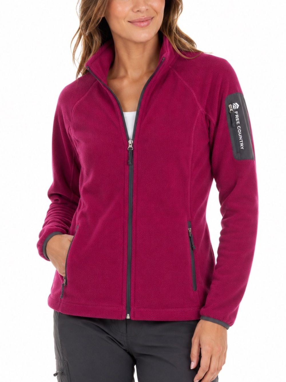 Free Country Women’s Medium Magenta Fleece Full Zip Jacket Sweatshirt